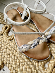 Damskie białko srebrne wygodne sandały na gumce