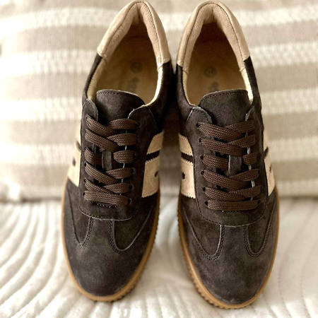 Damskie czekoladowe brązowe lekkie skórzane obuwie sportowe półbuty