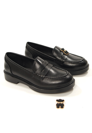 Damskie czarne mokasyny półbuty na klocku Potocki