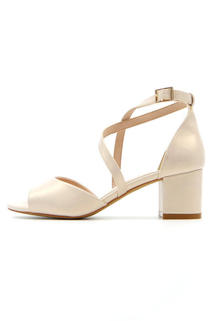 Damskie beżowe sandały na klocku paski na krzyż