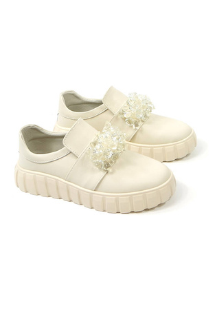 Damskie beżowe półbuty z kryształkami skóra