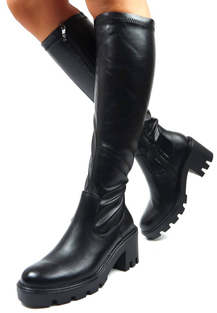 Damskie czarne długie kozaki elastyczne 12533 Potocki