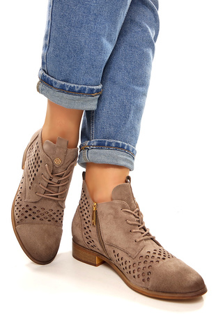 Damskie khaki ażurowe botki wiosenne Potocki