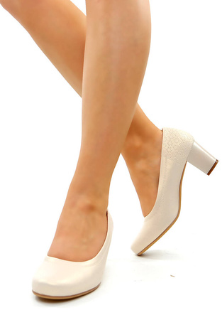 Damskie beż perła klasyczne czółenka słupek