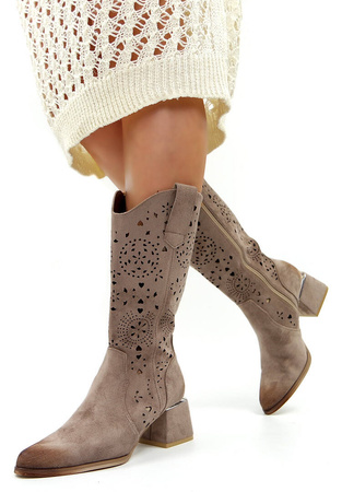 Damskie szare ażurowe botki kowbojki kozaki Potocki