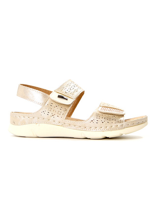 Damskie złote sandały na koturnie na rzep Potocki