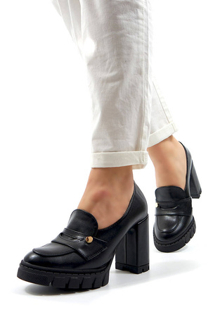 Damskie czarne półbuty wysoki słupek