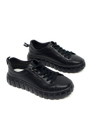 Damskie czarne skórzane obuwie sportowe