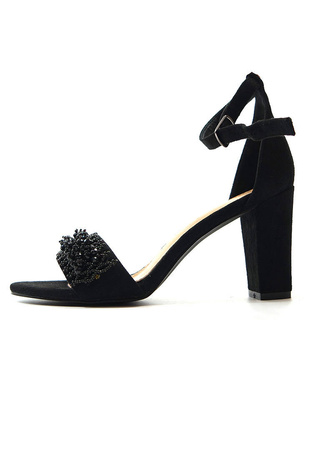 DAMSKIE CZARNE SANDAŁY NA OBCASIE Z KRYSZTAŁKAMI