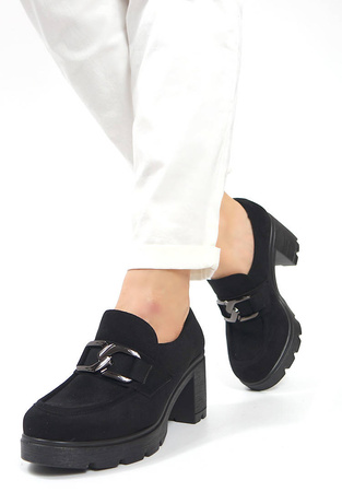 Damskie czarne zamszowe półbuty słupek