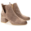 Damskie beżowe khaki ażurowe botki kowbojki na obcasie Potocki