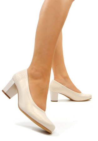 Damskie beż perła klasyczne czółenka słupek