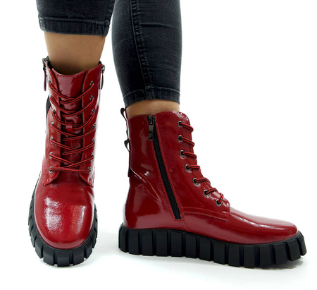 Damskie czerwone botki workery lakier Potocki