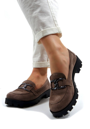 Damskie brązowe półbuty klocek