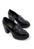 Damskie czarne półbuty wysoki słupek