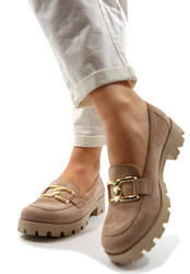 Damskie beżowe półbuty klocek