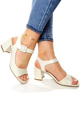 Damskie beżowe perłowe sandały na szerokim słupku Sergio Leone