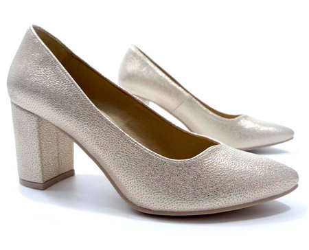 Damskie złote półbuty słupek