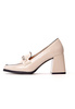 Damskie beżowe lakierowane półbuty wysoki słupek Potocki