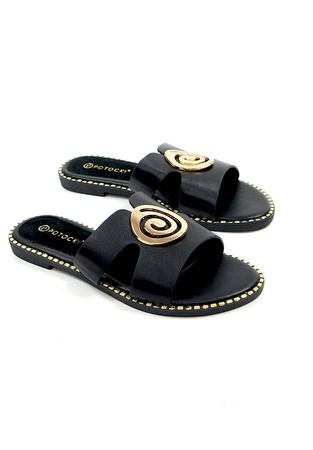 Damskie czarne klapki ze skórzaną wkładką