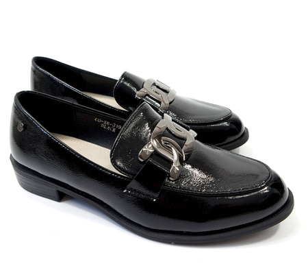 Damskie czarne baleriny z łańcuchem