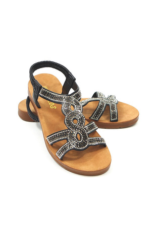 Damskie czarne płaskie sandały