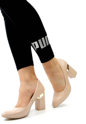 Damskie beżowe czółenka słupek