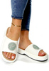 Damskie białe klapki na koturnie platformie Potocki