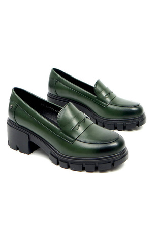 Damskie zielone szmaragdowe półbuty na klocku Potocki
