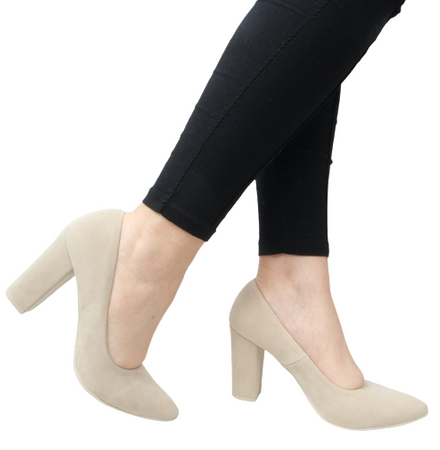 Damskie beżowe półbuty słupek