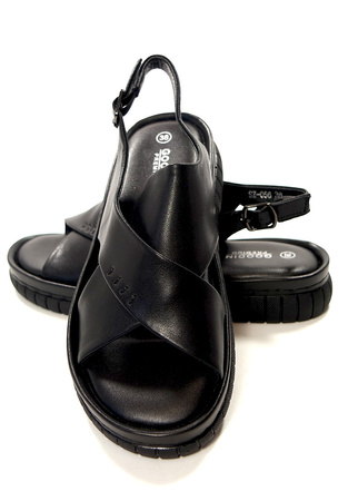 Damskie skórzane czarne lekkie sandały na platformie